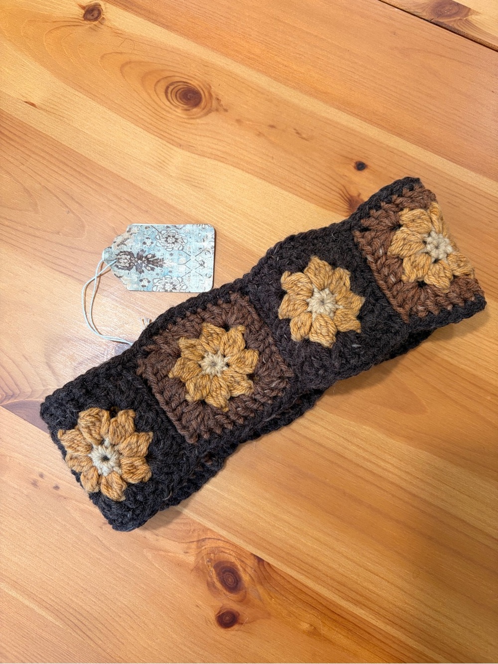 Handmade Crochet Flower Headband in Brown and Tan